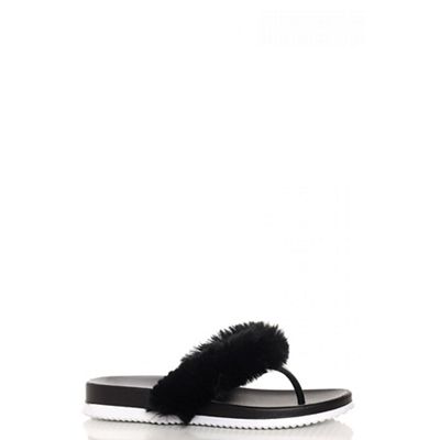 Black faux fur trim sandals